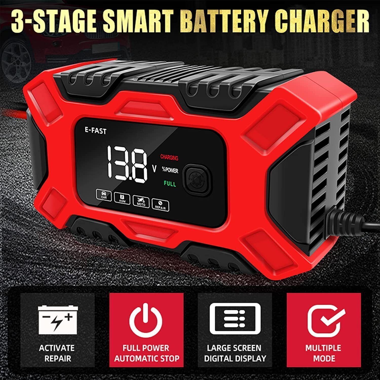 Smart Car Battery Charger Intelligent Pulse Repair Motor Battery AGM & GEL12V & 6A