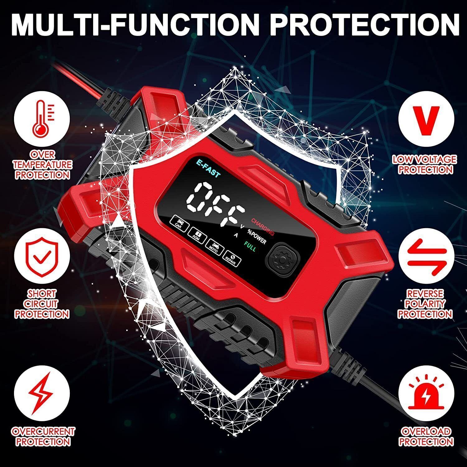 Smart Car Battery Charger Intelligent Pulse Repair Motor Battery AGM & GEL12V & 6A